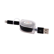 2in 1 USB kábel, s micro USB, samonavíjacie, čierny
